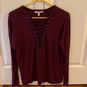 Maroon lace up Express top